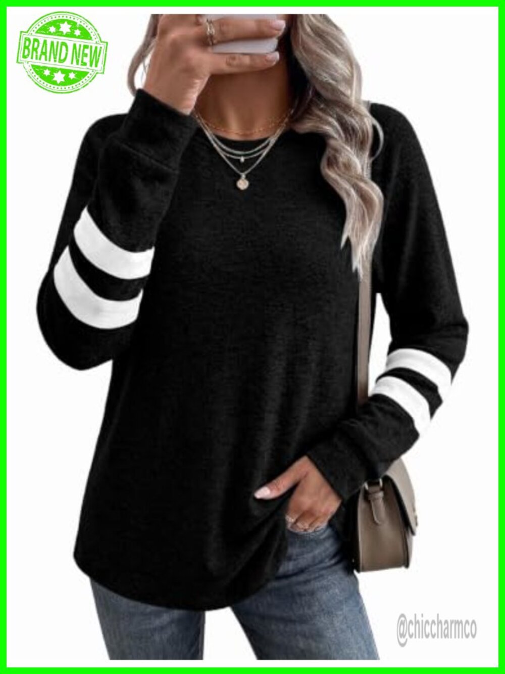 Crewneck Color Block Sweatshirt Loose Fit Tunic Long Sleeve Pullover